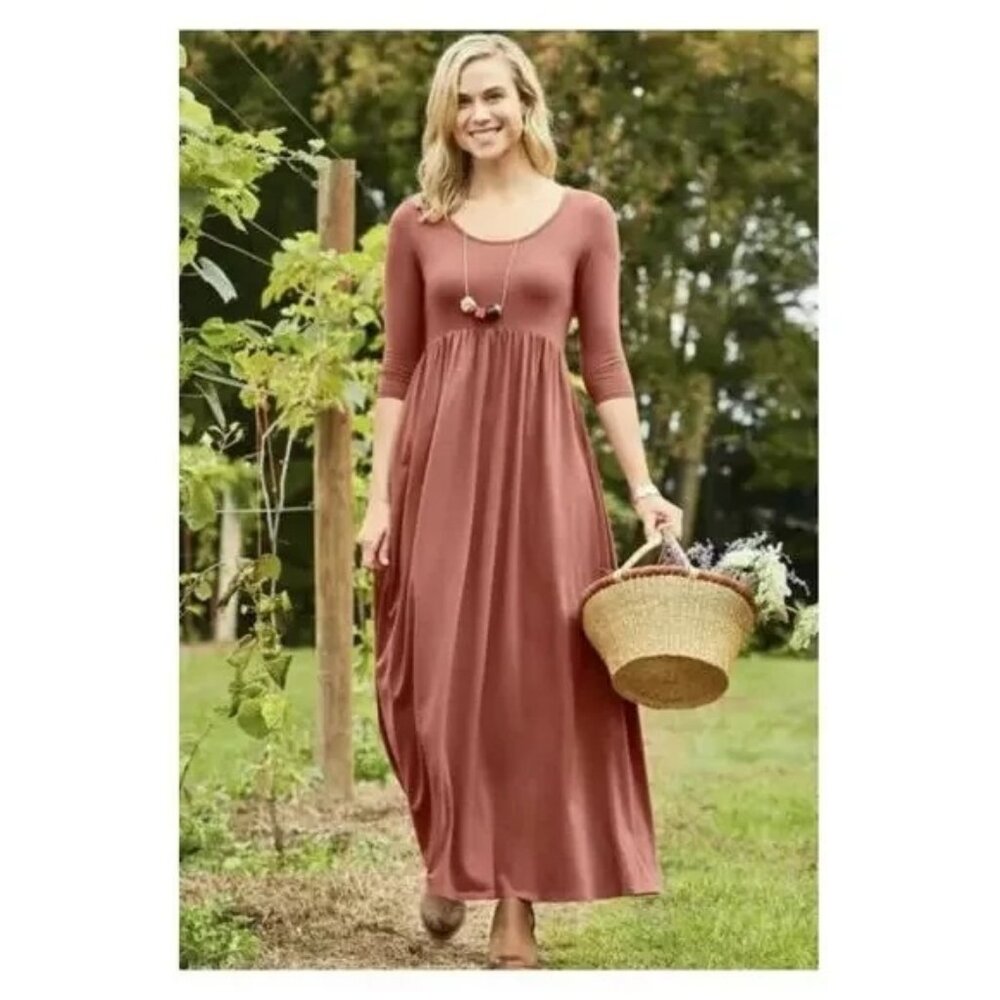Matilda Jane Joanna Gaines Country Drive Maxi Dress Rust Red 3/4 Sleeve Pockets - Picture 1 of 12